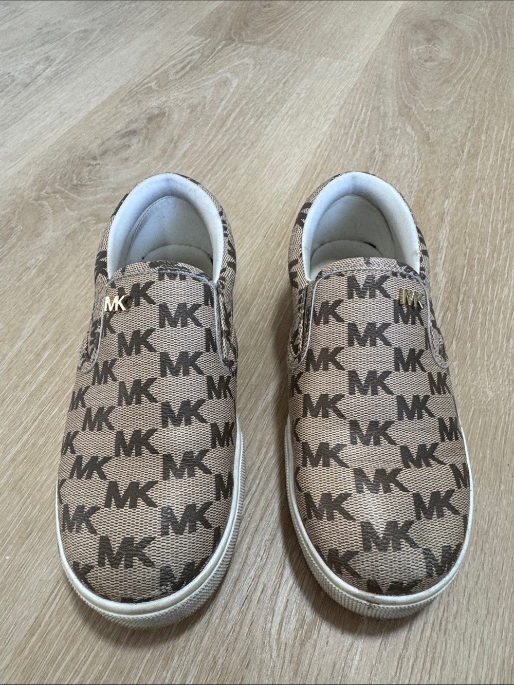 Michael Kors Kids Tan and Brown MK Logo Slip-On Sneakers